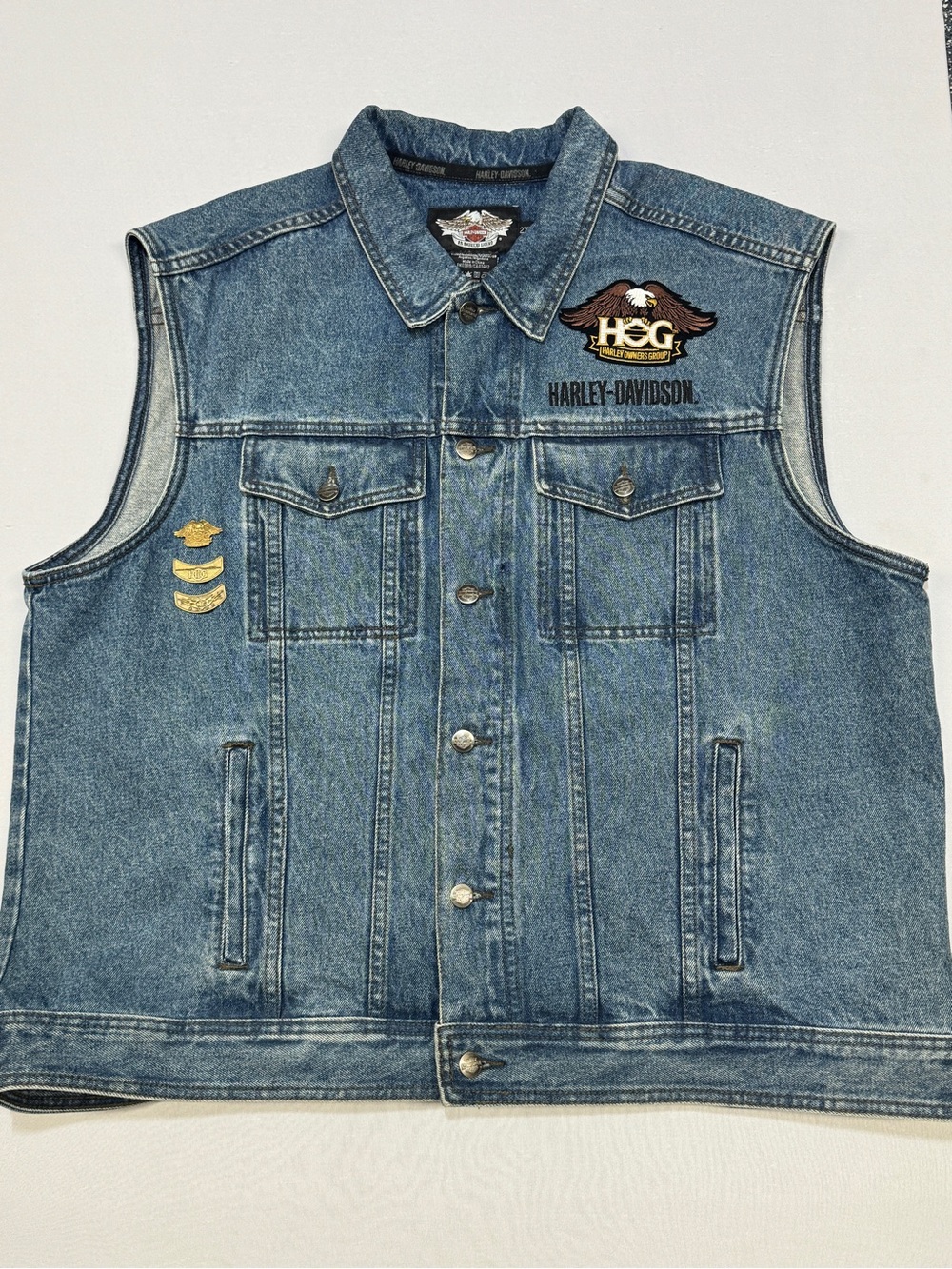 Harley-Davidson Men's Denim Vest 2XL Vintage Motorcycle Biker
